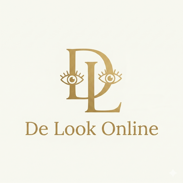 Goudkleurig logo van De Look Online met de letters D en L gecombineerd met twee ogen. High-end branding en digitale identiteit voor ondernemers.